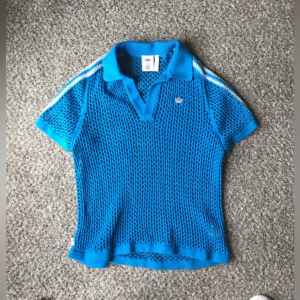 Adidas x CLOT FW24 Bright Blue Crochet Polo Shirt Size Large